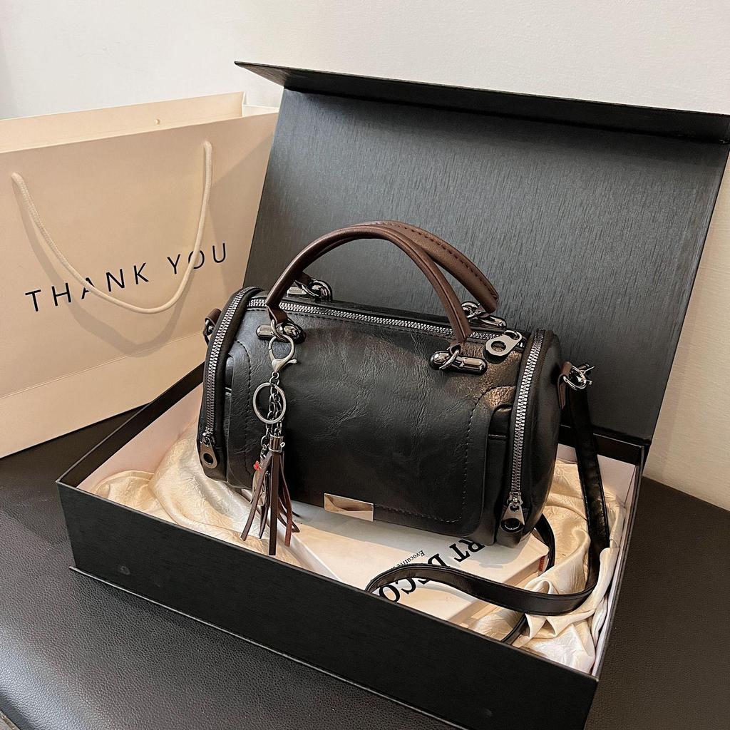 Borsa a tracolla Boston a cuscino retrò coreana - Borsa a mano da donna di grande capacità