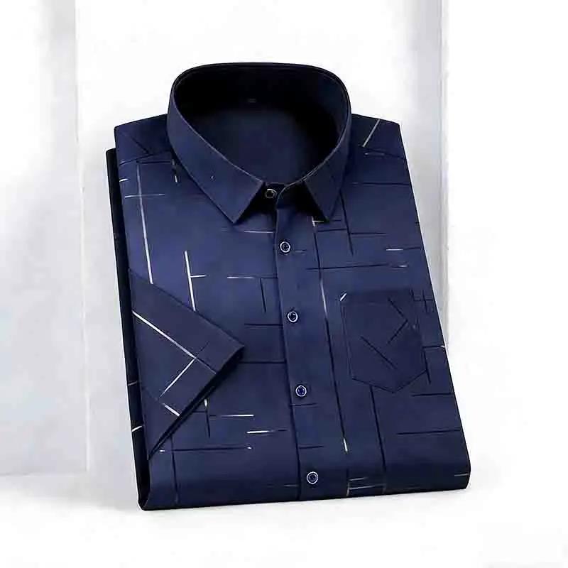 

2026 High-Quality Men s Casual Fashion Shirt Short Sleeve Button-Down with Geometric Pattern 4XL темно-синього кольору