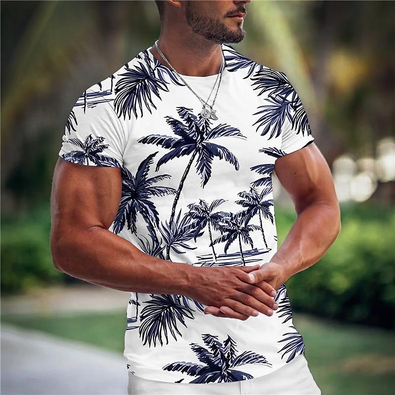 

Men s Graphic Coconut Tree T Shirt Tee Short Sleeve T shirt 3D Print Crew Neck Shirt Fashion Hawaiian Designer Outdoor Casual Daily Black Light Green XL
