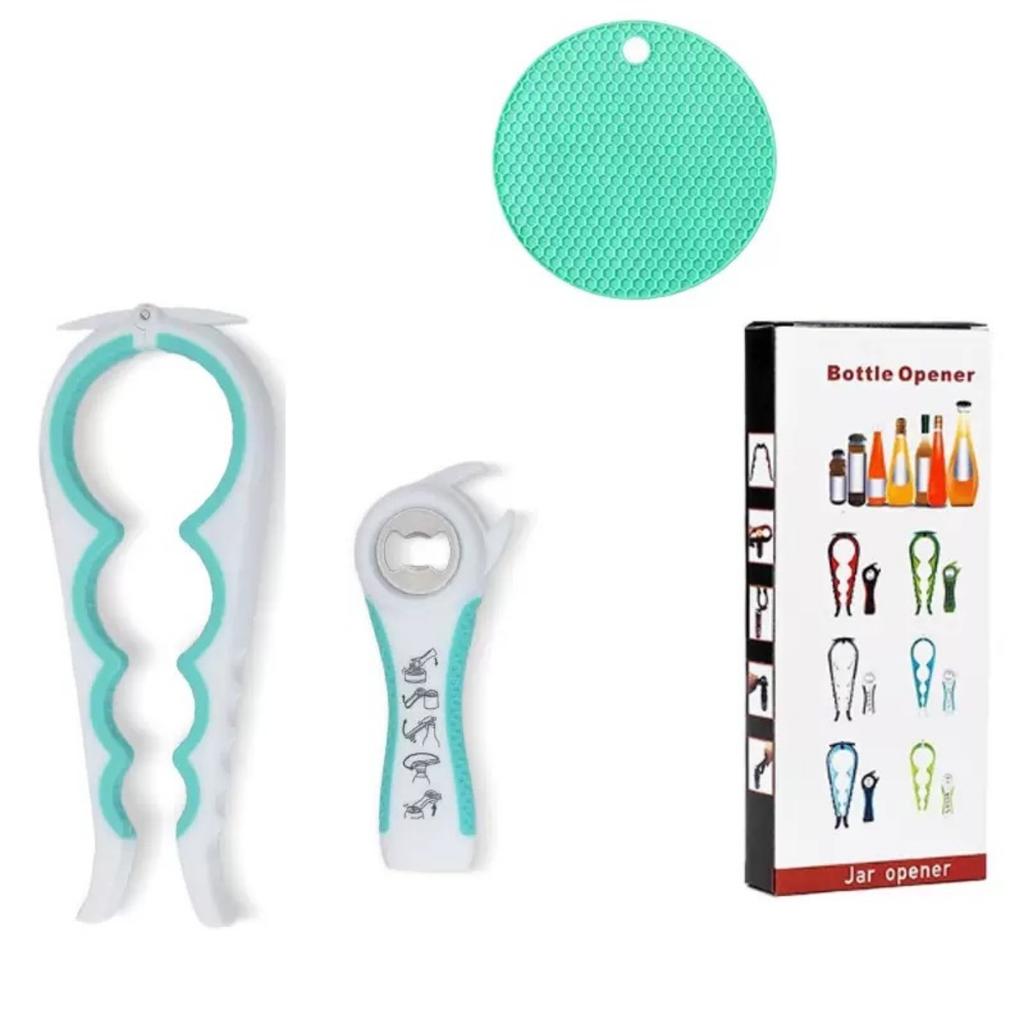 HOMZY Otvírák na konzervy Multifunkční Čtyři v jednom Otvírák na nápojové láhve Twister na víčka Čtyřpolohový otvírák na konzervy Protiskluzový twister na víčka