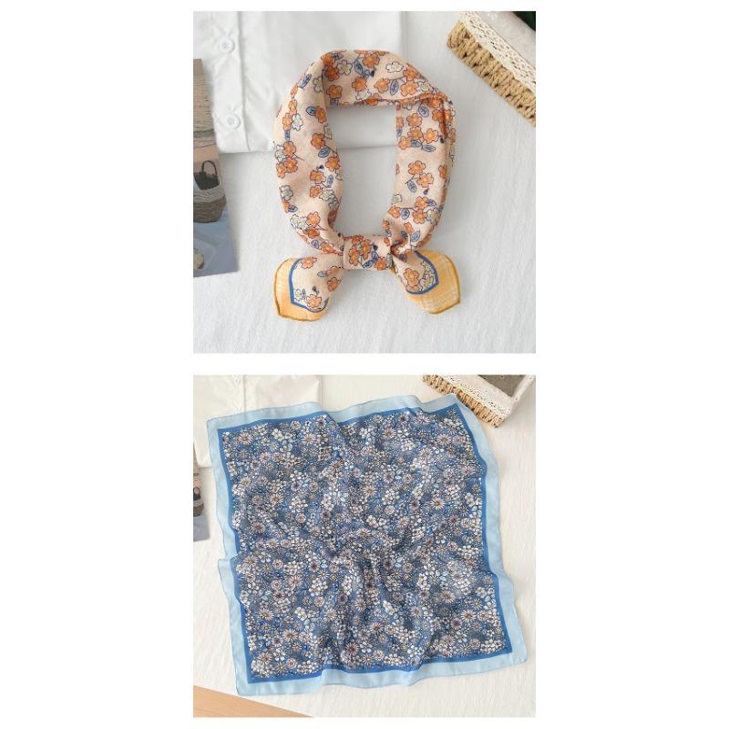 Korean Ins Style Versatile Floral Small Square Scarf For Women