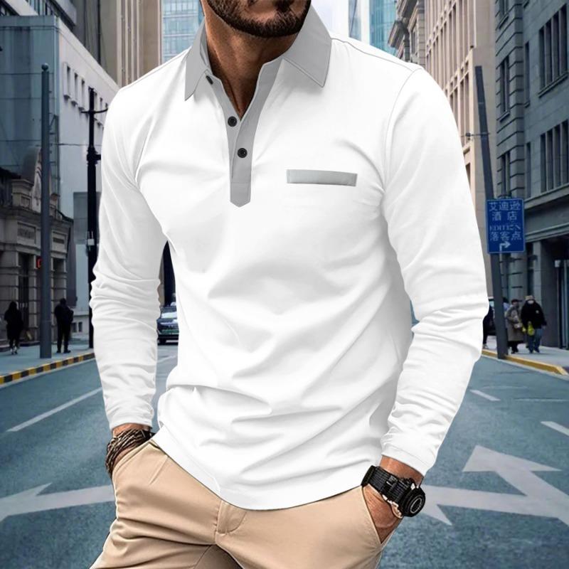 Herre Poloskjorte Casual Herre Langermet T-skjorte Krage-stil Moteabel Herre Fargeblokkert T-skjorte