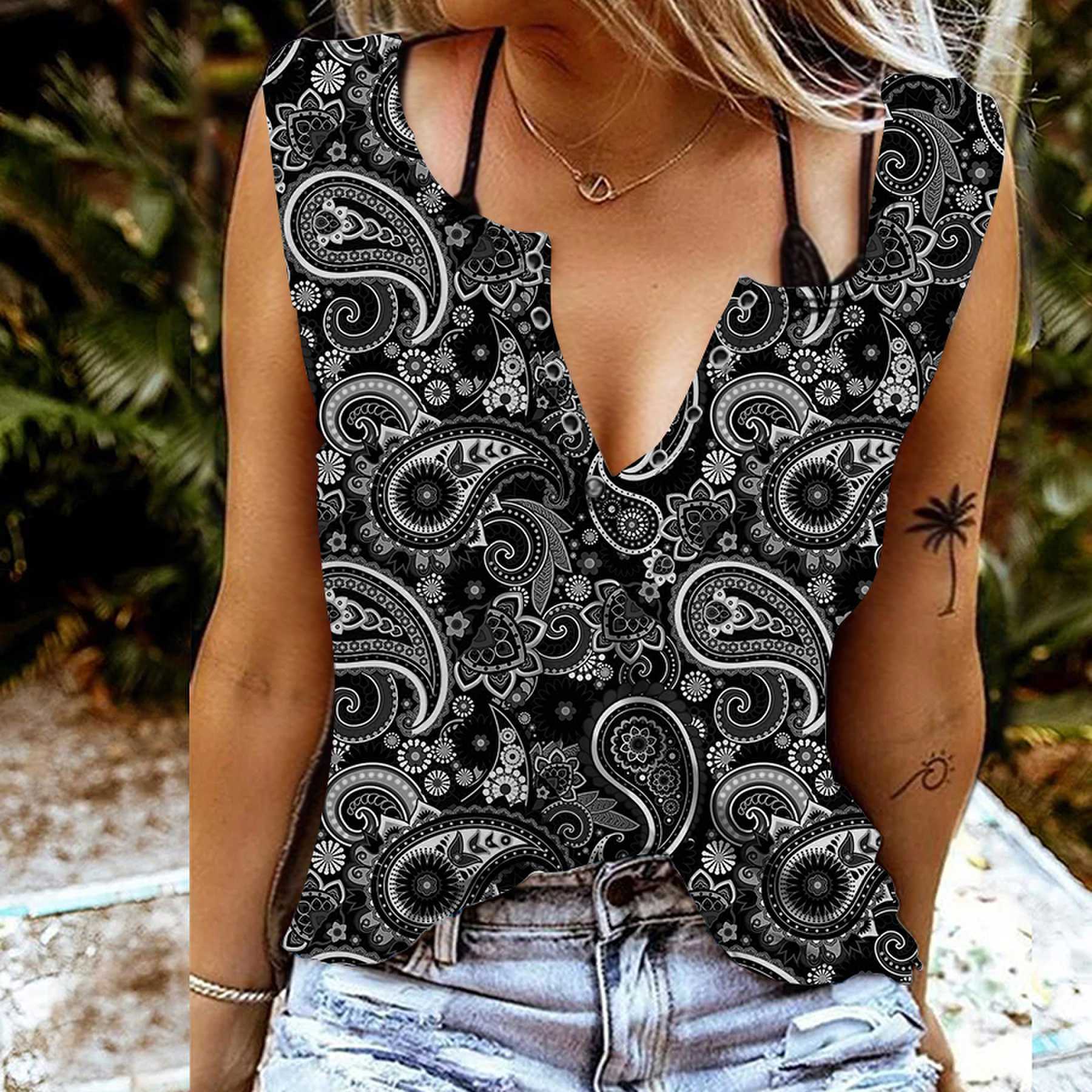 

Женские майки, сексуальные летние топы без рукавов с v-образным вырезом, жилет с 3D-принтом в стиле ретро, ​​крутые легкие топы M серый