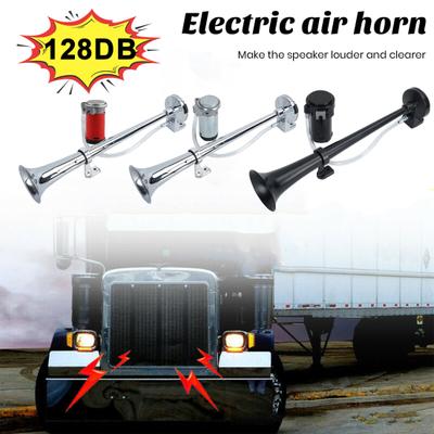 7-Inch Single Trumpet Air Horn Zinc Alloy 12V/24V 128dB Loud Sound for Cars Trucks Boats Complete Kit with Compressor & Mounting Hardware