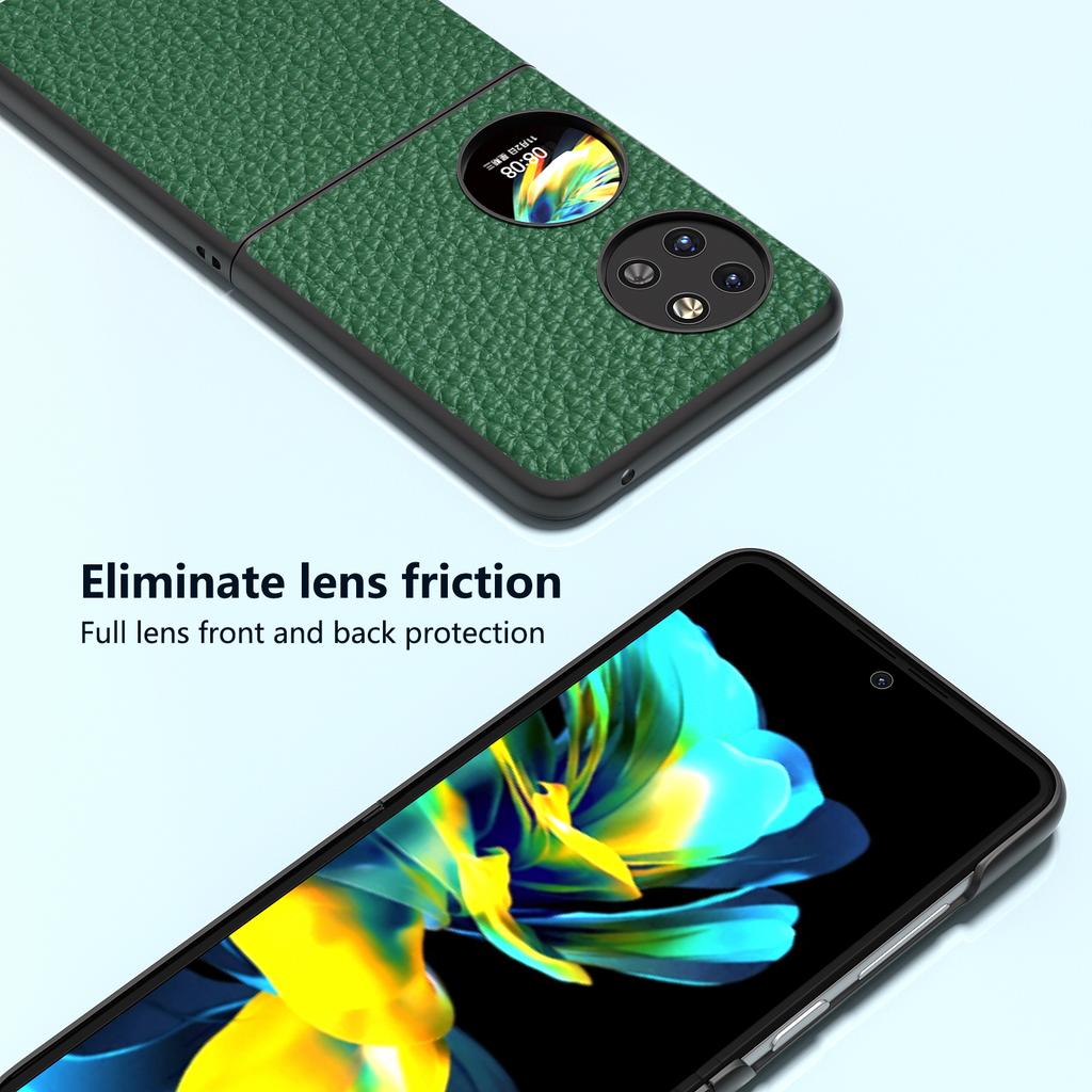 For Huawei Pocket 2 Phone Case Genuine Cow Leather with Hard PC Inner Shell Litchi Texture