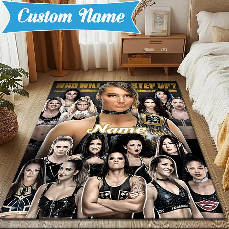 Custom Name wrestling Superstars Collage Rug for Living Room, Game Rooms, Office, Bedroom, Floor Mat Playful Design, fan gifts Christmas decor