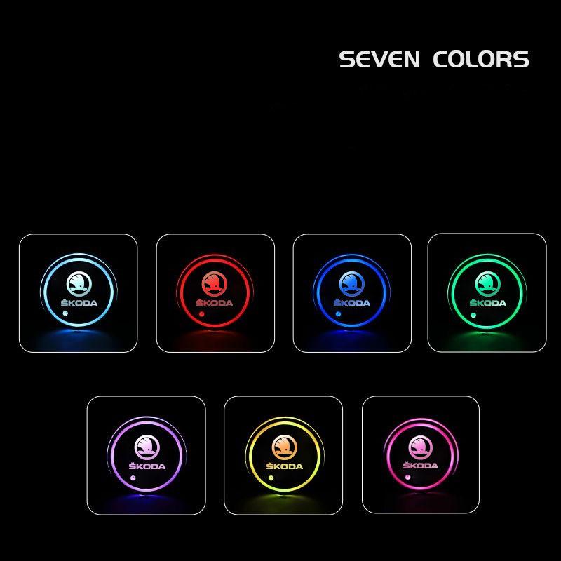 Car LED Cup Holder Lights Mat 7 Color-Changing Light Coasters For Skoda octavia 2 a7 a5 rapid fabia yeti superb SCALA Accessorie