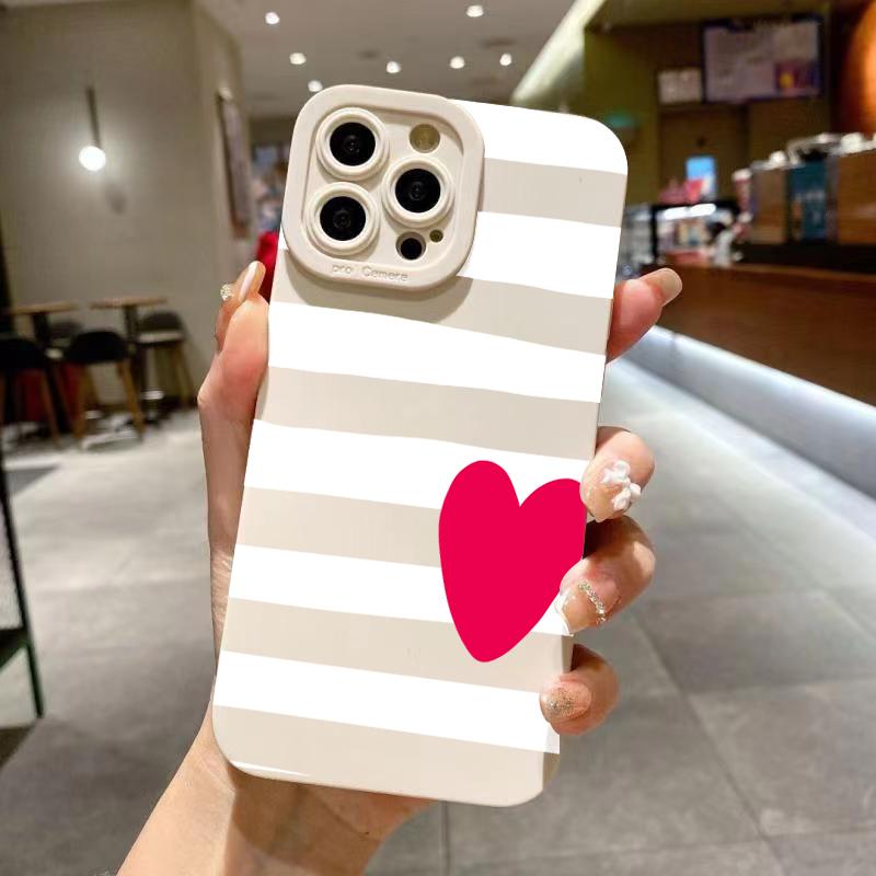 For iPhone 17 Pro Max Valentines Pink Heart White Striped Phone Case For iPhone 16 15 14 13 12 11 Air XS XR X 7 8Plus 16e Cover