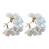 Latest Sweet Romantic Elegant White Flower Hoop Earrings | Stylish Shell Resin Delicate Pearl Flower Zircon Earrings | Trendy Versatile Jewellery