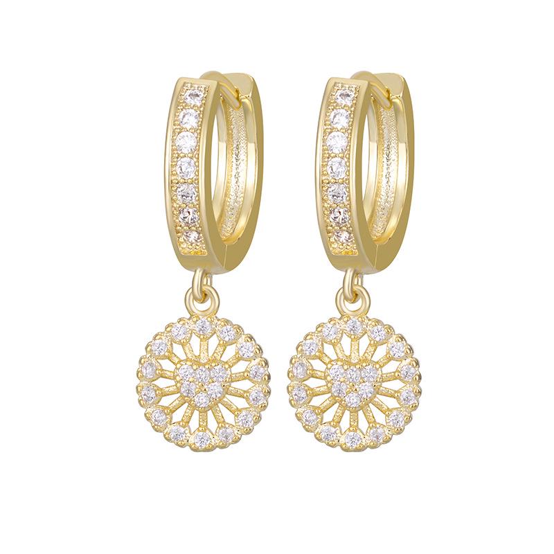 Southeast Asia Luxury Flower Earrings: Niche Design in Gold-Plated Brass with Zircon Inlay for Women