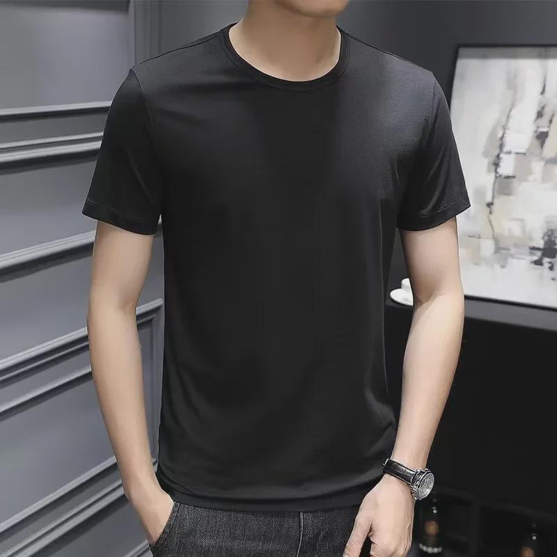 Pánské letní bílé tričko slim fit střihu s krátkým rukávem - korejský styl, moderní kulatý výstřih, k dispozici i ve větších velikostech