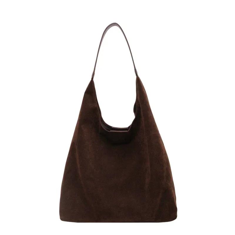Bolsa feminina vintage grande capacidade camurça bolsa de ombro cor sólida simples casual bolsa de viagem