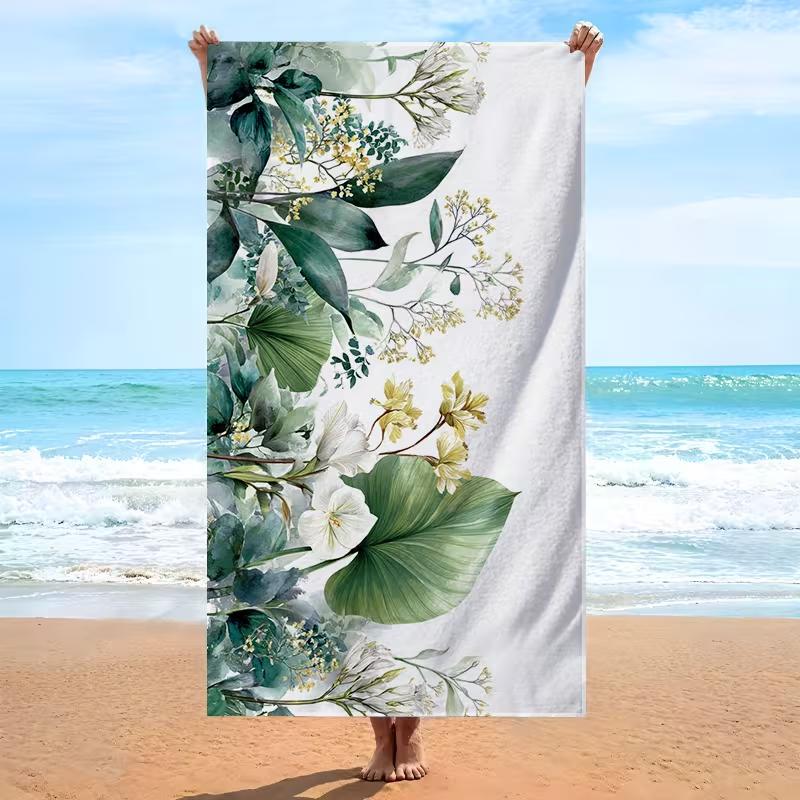 Boho Pink Background Green Leaf Print Beach Towel Quick Dry Lightweight Sand Resistant Absorbent Towel for Beach Pool Travel