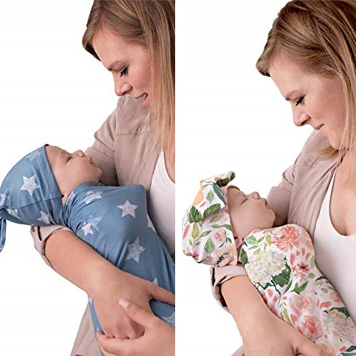 

Новорожденная девочка Мальчик Цветочный Swaddle Wrap Swaddling Бланкет Установить Baby Спящий мешок Hat Set