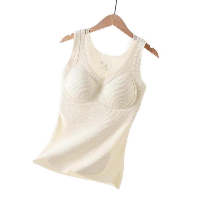 Lace Tila Cashmere Silk Vest: Brushed, Heat-Retaining Warm Fleece with Chest Pads for Women – Perfect for Autumn and Winter