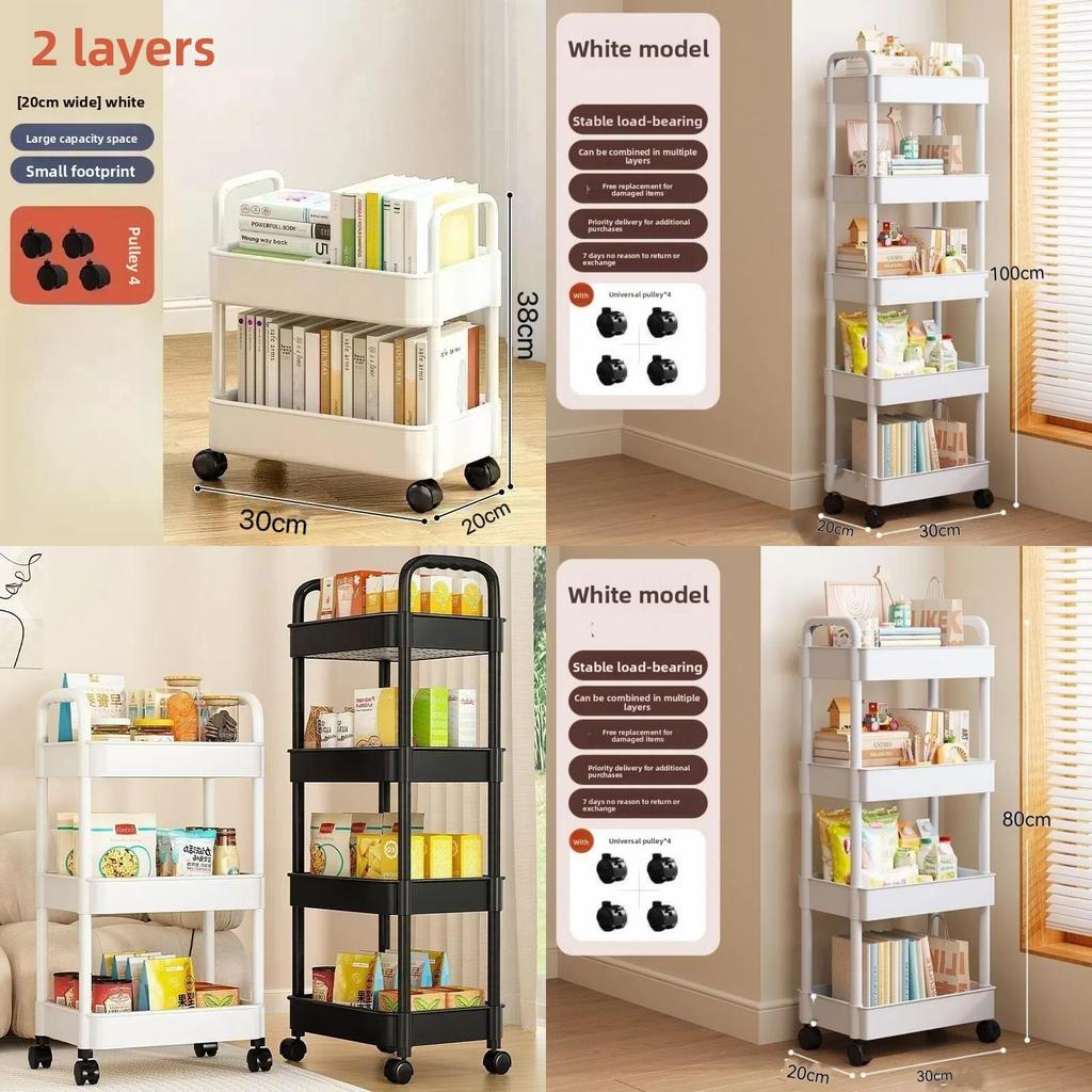 Small Trolley Storage Cart With Folding Rotating Mobile Shelves For Kitchen And Bedroom Organization