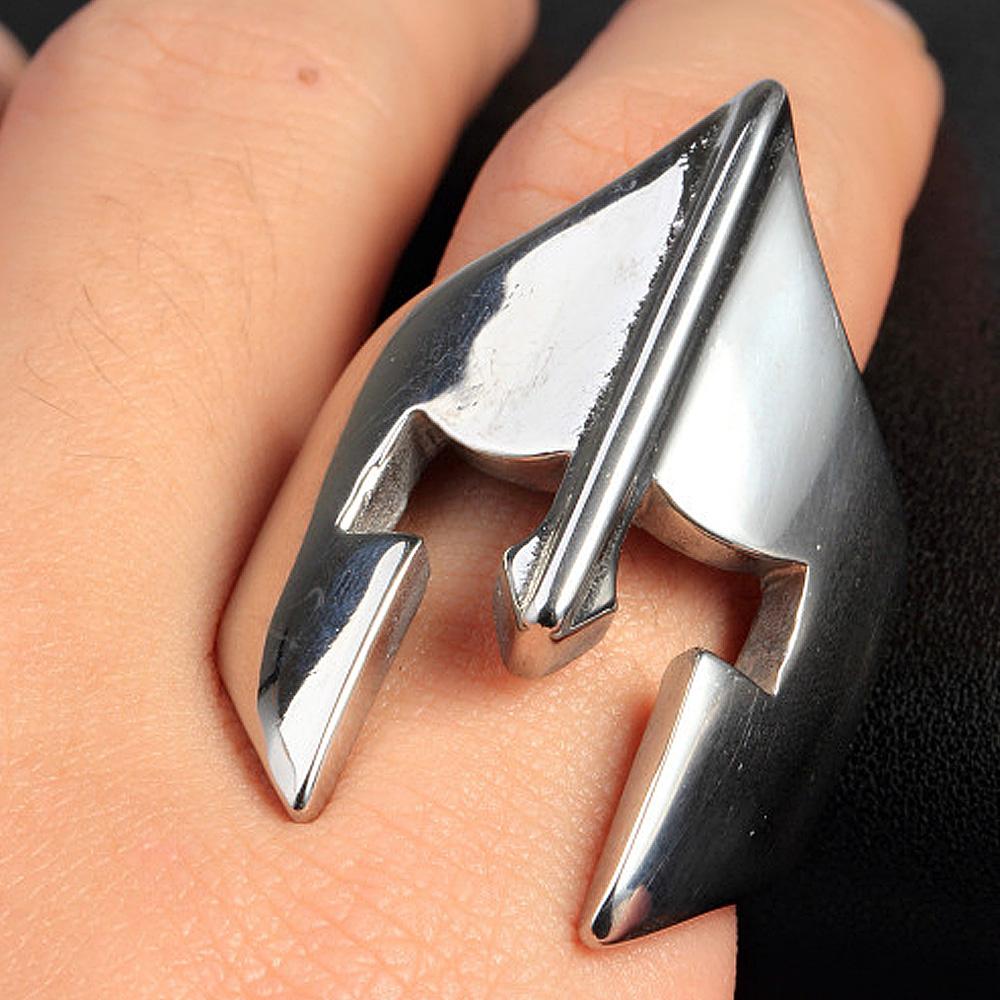 Nordic Viking Warrior Spartan Helmet Ring Men Retro Stainless Steel Biker Jewelry Gift for Men