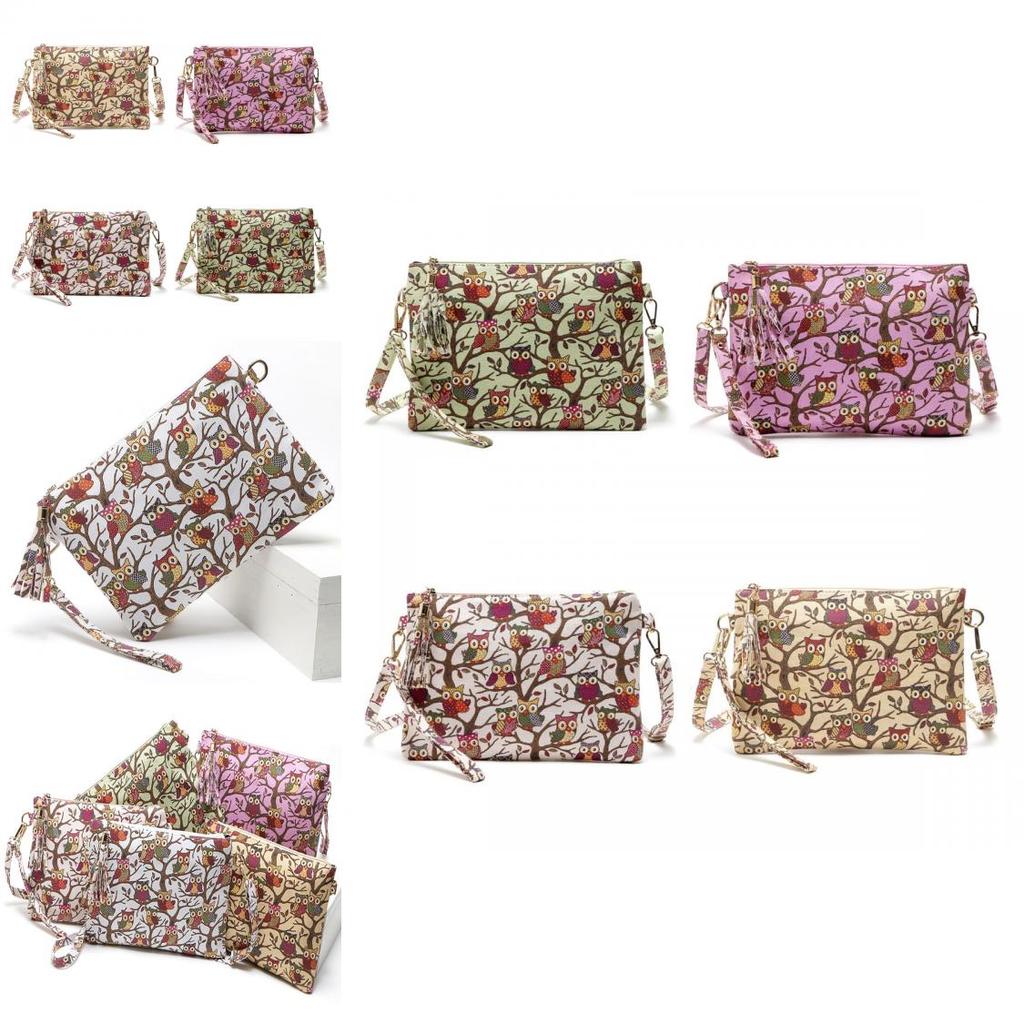 Cartoon Owl Canvas Crossbody Bag With Tassel And Zipper For Women**