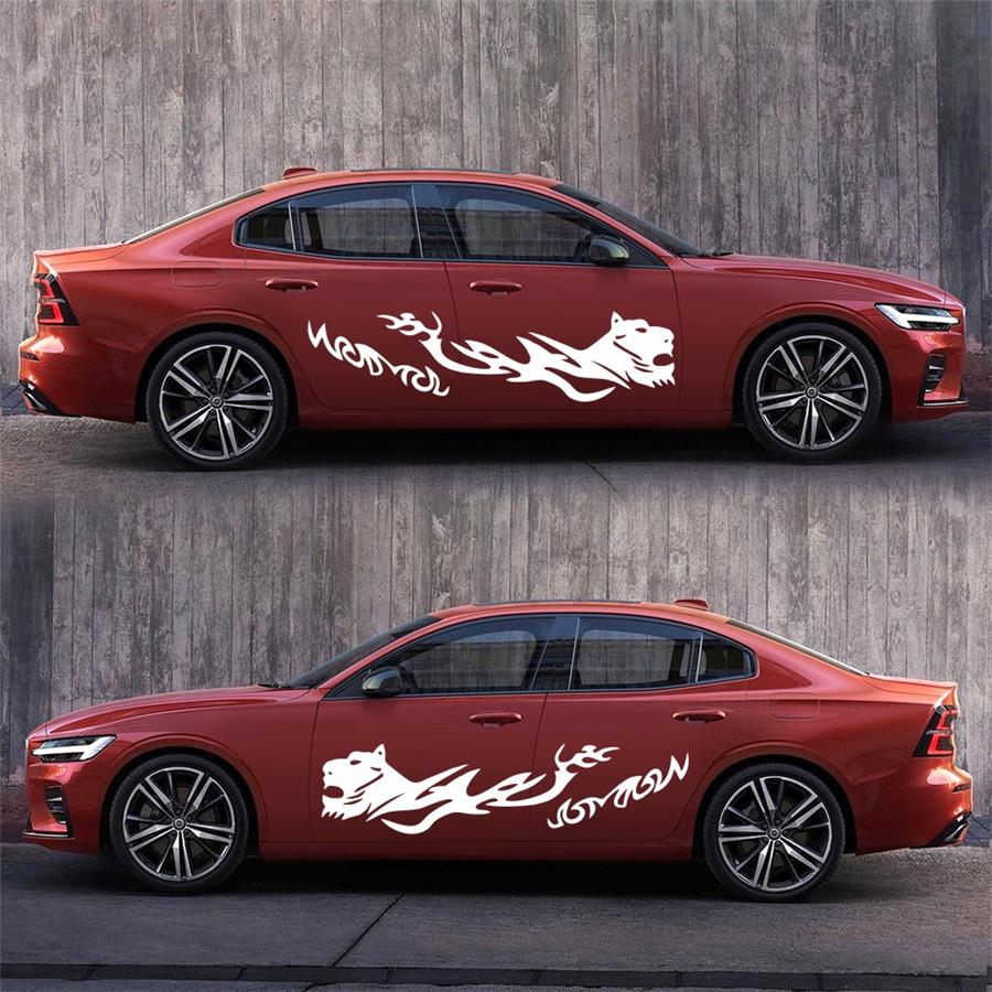 2Pcs 68.9"x16.9" Car Side Door Body Decal Waist Line Sticker Racing Decals Black