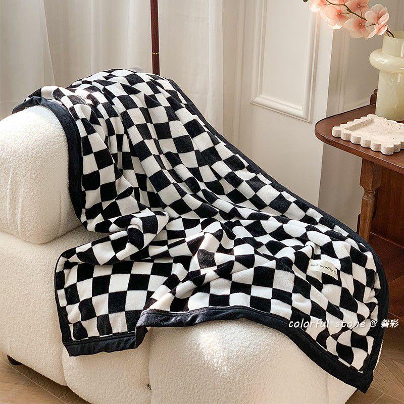 Checkered & Houndstooth Coral Fleece Blanket Soft Warm All-Season Throw for Sofa Office Nap