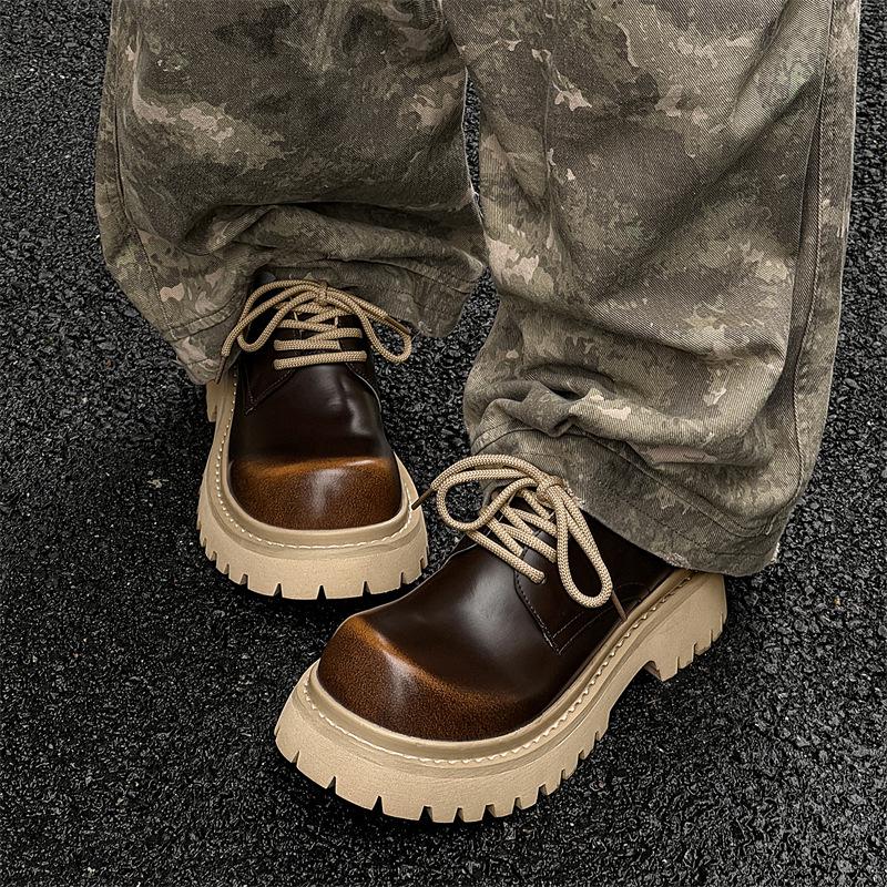 Little Leather Retro Lace-Up Derby Shoes with Thick Soles (Model 14702)