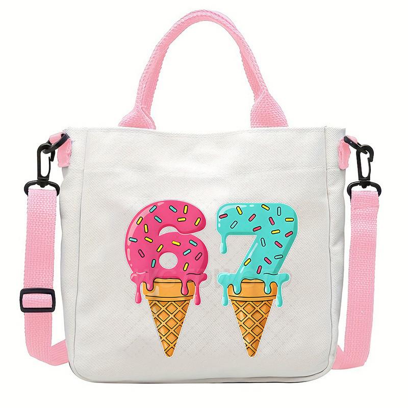 Steal a Brainrot 67 Unicorn Printed Student Crossbody Bag Casual Canvas Shoulder Bags