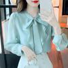 New Fashion Long Sleeve Bow Collar Ruffles Chiffon Blouse Shirt Women Tops J398