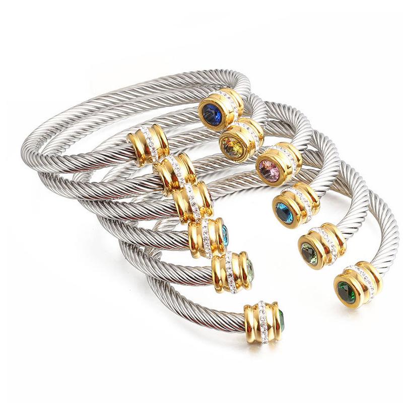 European & American 18K Gold-Plated Stainless Steel Bracelet with Zirconia