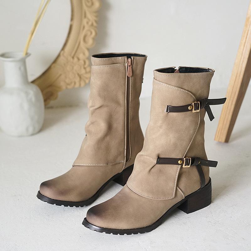 Round head flat heel Martin boots Western cowboy style short boots British women's boots are popular in Europe and America