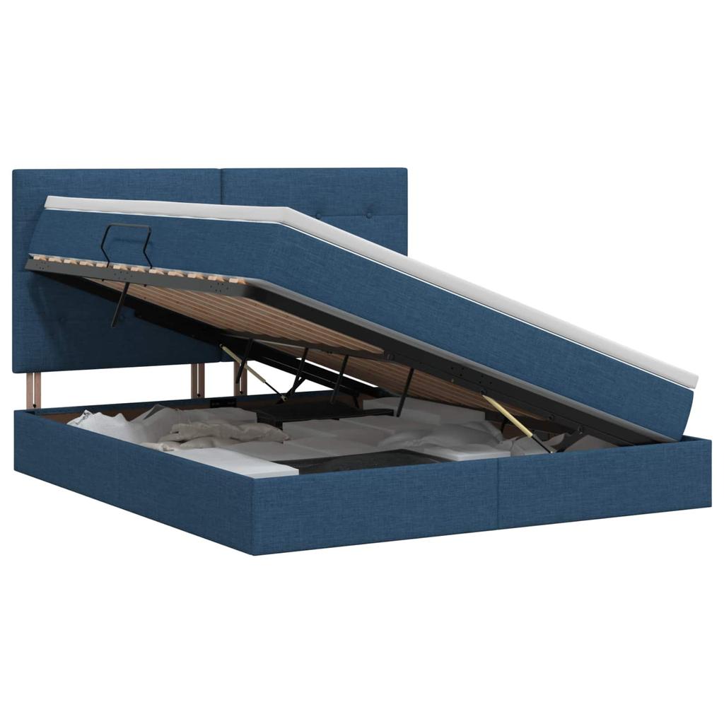 Storage Bed with Mattress Blue 180 X 200 Cm Fabric