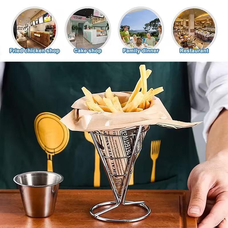 'Four Stainless Steel Fry Racks With Sauce Cups, Perfect For Kitchens, Restaurant Buffets, Picnic Parties, And Family Gatherings