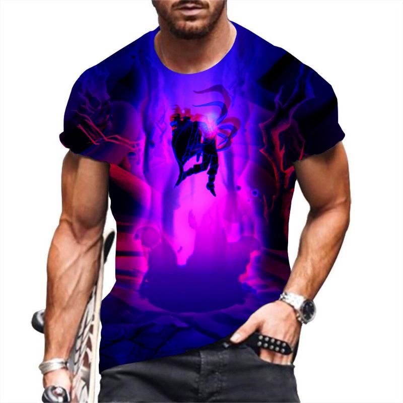 Fashion Men's Crew Neck Short Sleeve 3D Skull Color Printed Skull Short Sleeve Crew Neck T-Shirt