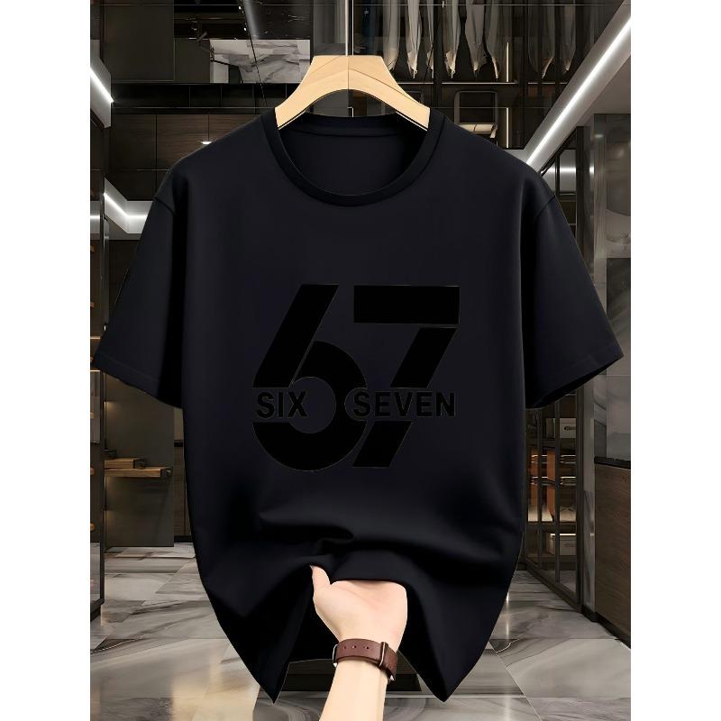 

Мужская футболка с коротким рукавом и принтом номера 67 - Летняя повседневная одежда с круглым вырезом, Машинная стирка, Базовый элемент мужского гардероба S чёрный
