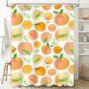 Vibrant Watercolor Fruits Shower Curtain Peach Orange Printed Fabric for Bathroom Decorations in White Background Design.