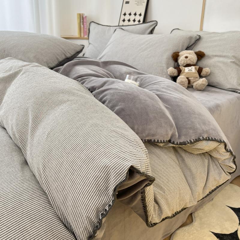 Class A Cotton Fall And Winter Warm Thickened Cotton Padded Milk Flannel 4-piece Cotton Padded Student Dormitory 3-piece Set