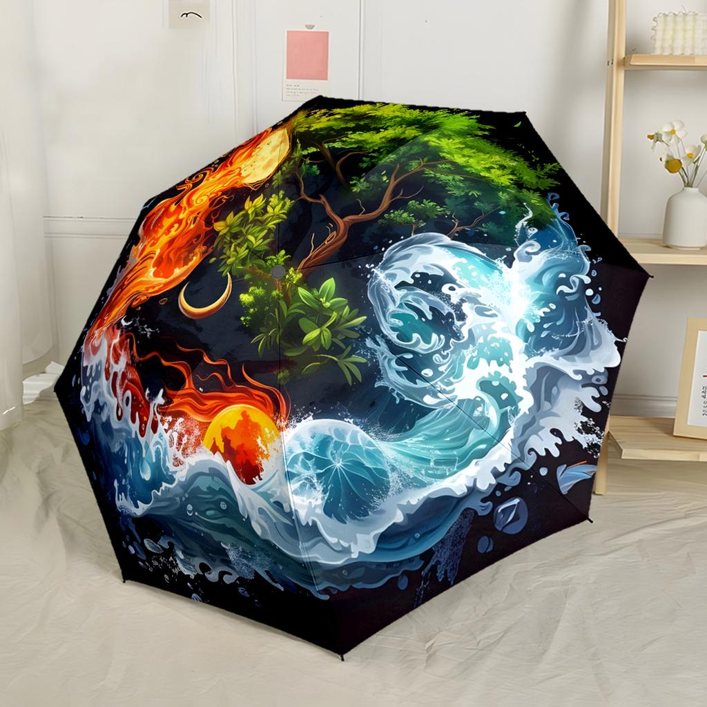 Autumnal Fantasy With Lady Portable Automatic Umbrella Retractable Design with 8-Rib Durability Compact Design Travel Essential Outdoor Accessory