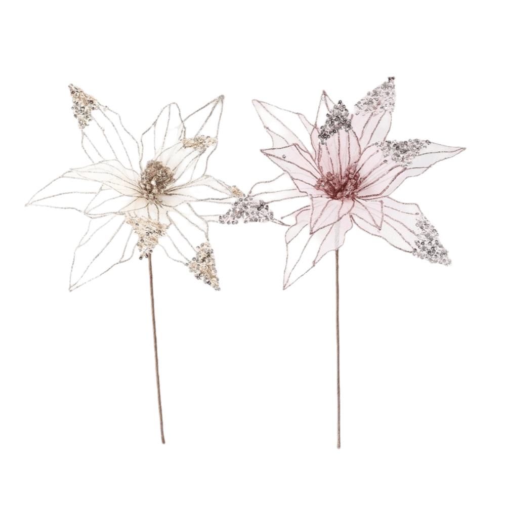 New 31CM Artificial Poinsettia Flower Sequins Glitter Simulation Flowers Sparkling DIY Christmas Flower New Year Festival