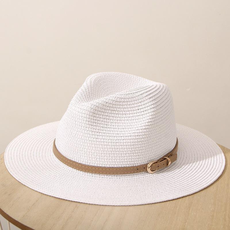 JYL TS DIY Panama Straw Hat White Belt Decor Sun Protection Woven Straw