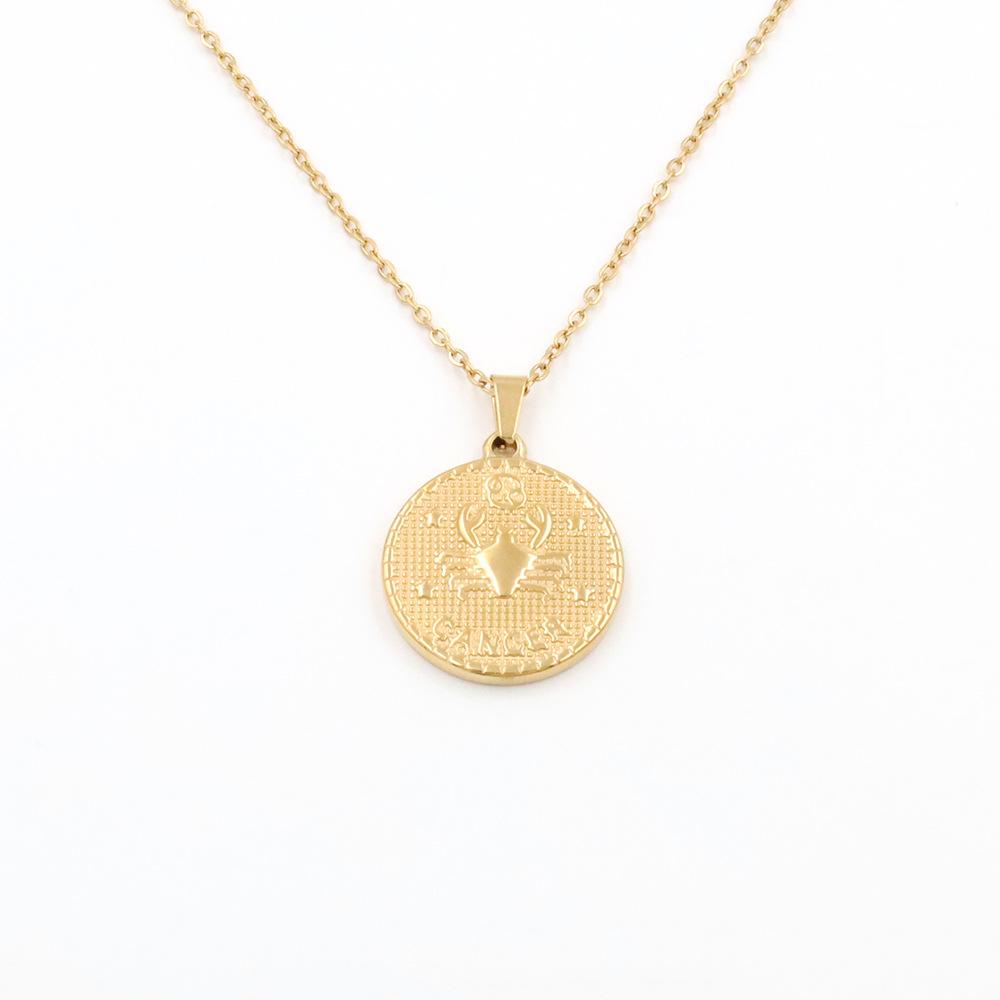 Retro Round Brand Constellation Pendant 18K Twelve Constellations Titanium Steel Necklace Women Do Not Fade Wind