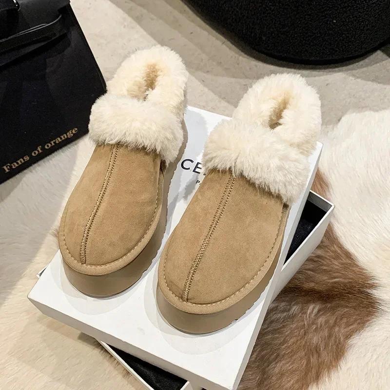 

Осень-зима, новые зимние сапоги на толстой подошве, женские плюшевые утолщенные теплые плюшевые туфли, нескользящие, модные, универсальные, хлопковые тапочки 40 малиновый