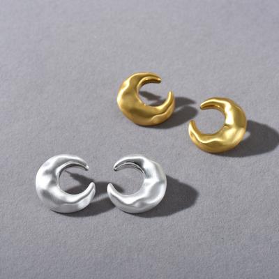 Einfache und Exquisite Gold- und Silber-Halbmond-Handgefertigte Gebürstete S925-Silbernadel-Steckohrringe Nischen-Mode Hochwertige Ohrringe Damen