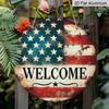 2D Flat 1pc, 8x8 In, Round Printed Aluminum Metal Sign, Welcome Sign with The American Flag, Home Gift Window Decoration, for Porch, Room, Home, Wall