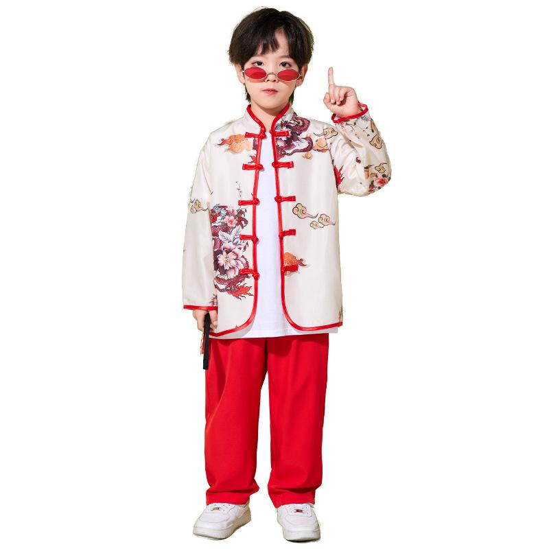 Chinesische Stil Performance Kleidung für Kinder Hanfu Chor Performance Kleidung Sinologie Antiker Stil Pferderock Grundschüler Männer und Wo