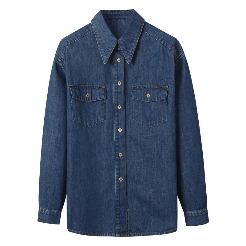 Vintage Hong Kong Style Denim Shirt Jacket Women's Spring and Autumn Stacked Tops Chic Jacket