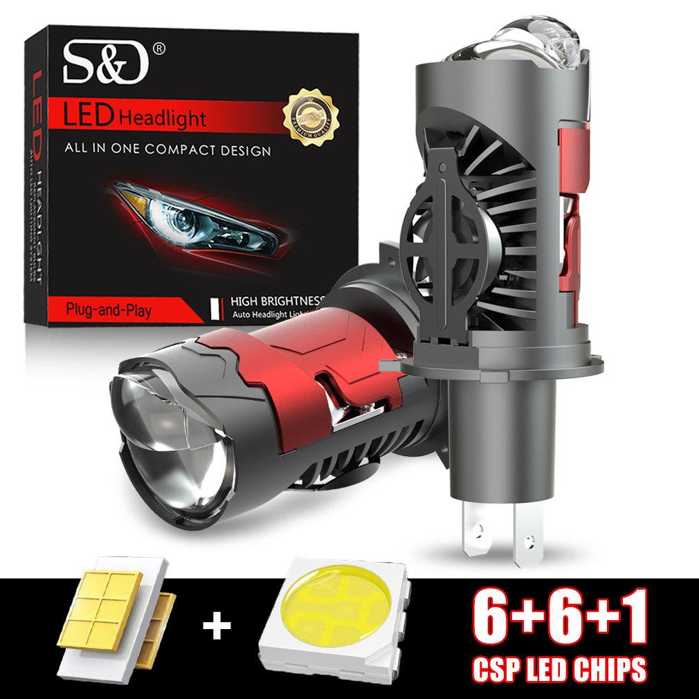 2Pcs Super Bright H4 LED Dual Projector Lens Headlight Bubs Car Motorcycle Canbus 100W 30000LM High Low Beam Light W/ Turbo Moto Lamp LHD 6000K White