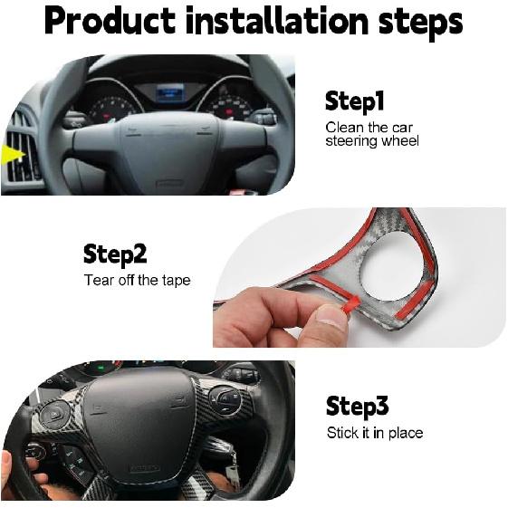 JSCARLIFE Steering Wheel Cover Trim for 2012-2014 F-ord Focus MK3 and 2013-2015 F-ord Kuga, Car Interior Accessories