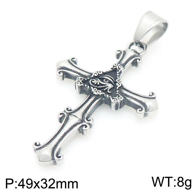 Norse Mythology Black Diamond Eye Of Horus Cross Necklace Retro Viking Sea King Trident Titanium Steel Pendant Men