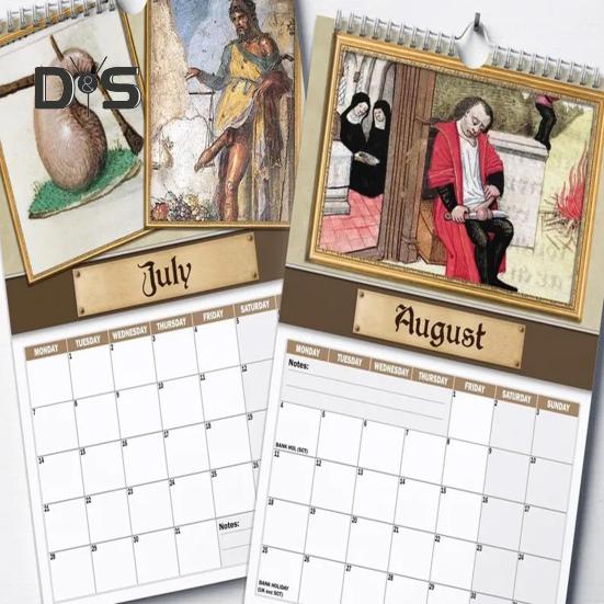 Medieval Dick Pics Calendar 2025 Prank Středověký Dick Nástěnný kalendář Legrační penis Rude kalendář s ilustracemi pro milovníky historie přátelé