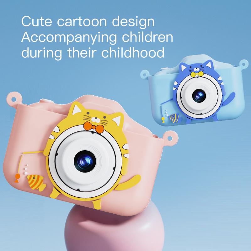 Çocuk Mini Kamera Karikatür Kedi Oyuncakları Kız Erkek Doğum Günü Hediyeleri 1080P HD 2 İnç Ekran Silikon Kılıflı Hayatı Kaydetme Kamerası