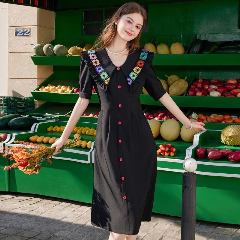 

Chic V-Neck Puff Sleeve Little Black Dress M